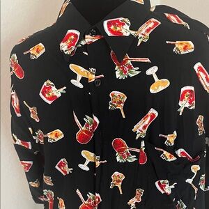 Puritan Black Shirt with Red, Yellow & Green Cocktail Print